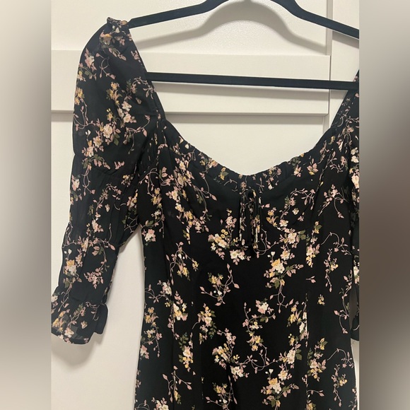 REFORMATION Clarissa Black Floral Print MARNIE Slit Crepe Midi Dress 2 - Picture 5 of 7